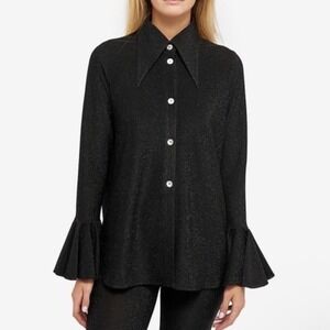 SLEEPER Cosmos Lurex Shirt Metallic Button Down Bell Sleeves Shimmer Size Small